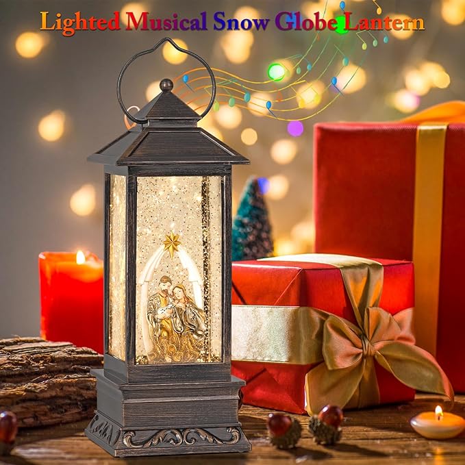 12 Inch Nativity Snow Globe Christmas with Music, Glitter Lantern, Christmas Decorations Indoor Home Decor, Snow Globe for Girs, Women (Nativity Scene)