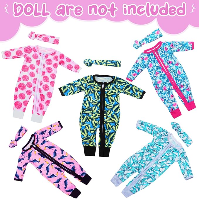 Unicorn Element 5 Sets 14-18 Inch Baby Doll Clothes Outfits Casual Wear for 17 Inch Baby Doll 10 Pcs Girl Doll Clothes and Headbands for 15-18 Inch Doll