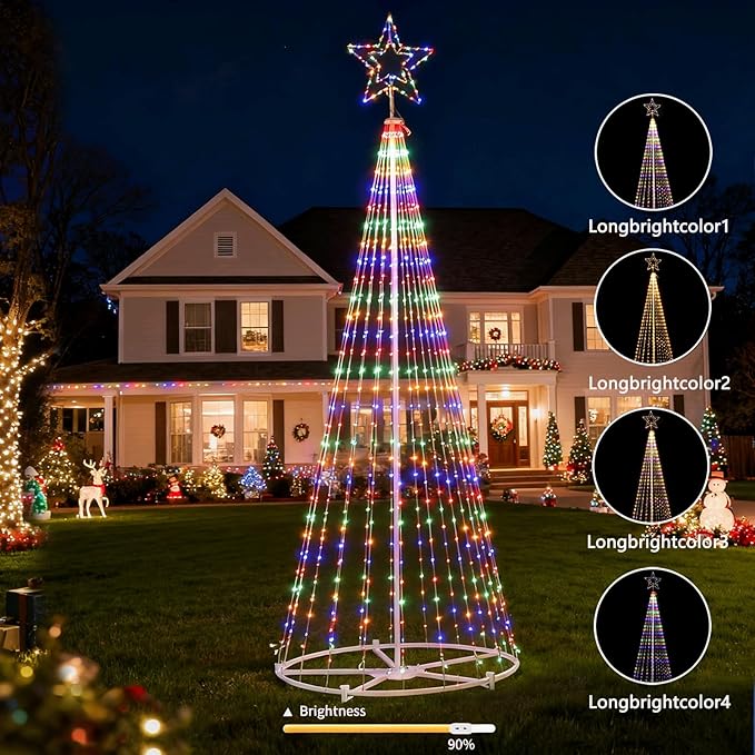 12FT Outdoor Lighting Christmas Tree 650 LED Light Show Christmas Tree with 8 Modes Timer Remote,Tall Star Topped Artificial Christmas Trees Arbol de Navidad for Porch Yard Patio(WarmWhite/Multicolor)
