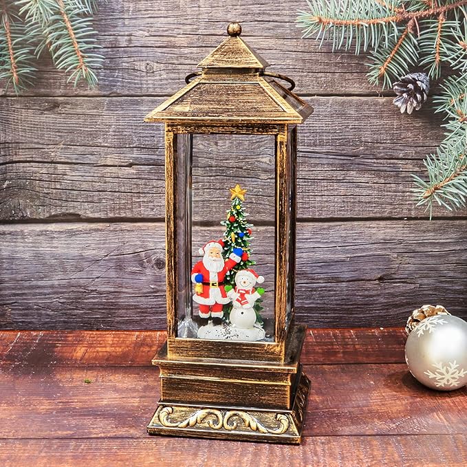 Snow Globe, Christmas Snow Globes with Swirling Glitter, USB Powered or Battery Operated Christmas Lantern for Christmas Thanksgiving Party Home Decorations (Christmas Tree, Santa Claus and Snowman)