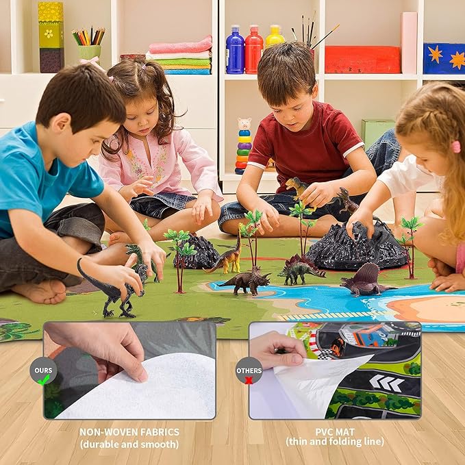 Dinosaur Toys with Simulation Volcano for Kids 3-5 Years, Toddlers Dinosaur Figures and Large Play Mat for Boys and Girls, Gifts for Preschool Toddlers (Size 63x63 in)