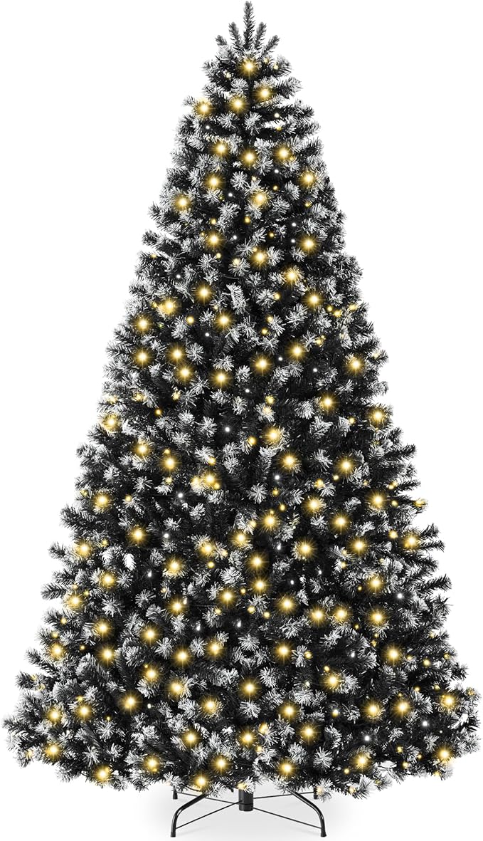 Best Choice Products Artificial Frosted Christmas Tree, 7.5ft Premium Pre-Lit Realistic Spruce Holiday Décor w/Dense Branches, Metal Base – Black Spruce