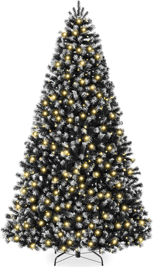Best Choice Products Artificial Frosted Christmas Tree, 7.5ft Premium Pre-Lit Realistic Spruce Holiday Décor w/Dense Branches, Metal Base – Black Spruce