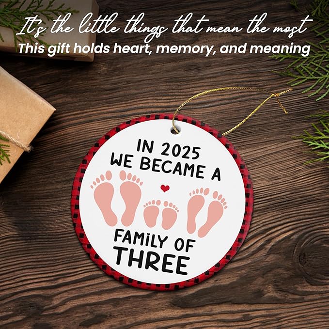 OASSIE Baby's First Christmas Ornaments 2025 - Ceramic Christmas Ornaments 2025 for Tree Decorations - Gifts for New Mom Dad Parents Couples, Family of Three, Pregnancy Announcement for Grandparents