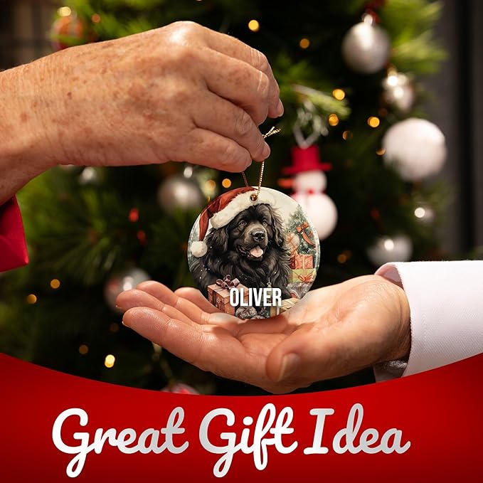 Newfoundland Personalized Dog Ornament - Pet Ornament for Christmas Tree - 3" Round Ceramic - Printed in USA - Choose from 200 Breeds - Dog Mom - Dog Dad - Xmas Decoration DOG0147