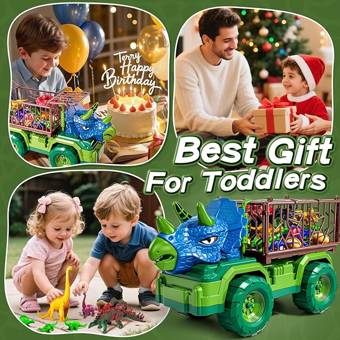 22 in 1 Triceratops Dinosaur Truck Toys for Kids Boys Ages 3-5-7 4-8, Dino Carrier Truck with 18 Jurassic Dino Figures, 3 Dinosaur Eggs, 3 4 5 6 7 8 Year Old Toddler Boy Girl Birthday Gifts