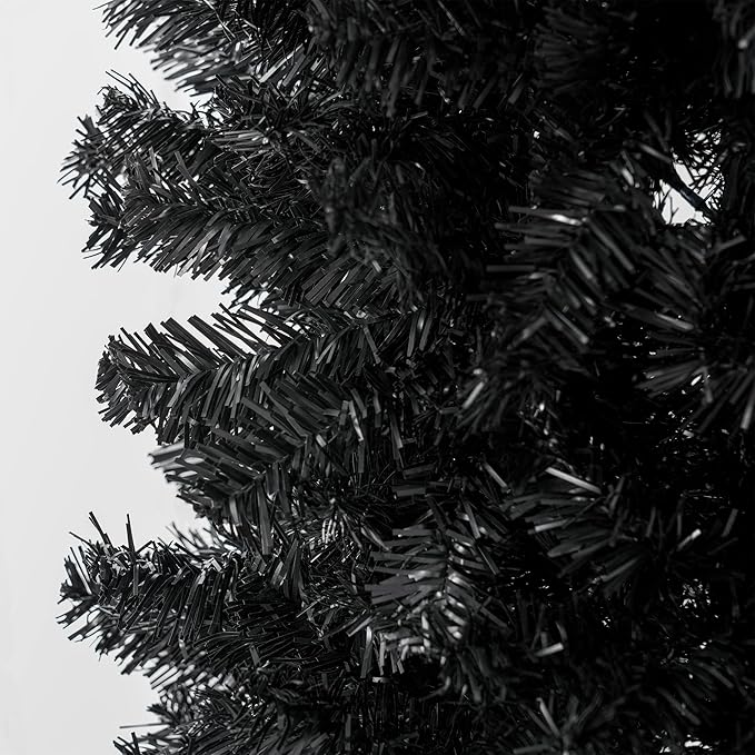 HOMCOM 8ft Pencil Christmas Tree, Unlit Artificial Christmas Tree Slim Douglas Fir Xmas Tree with Realistic Branches, Halloween Tree with 1168 Tips, Black