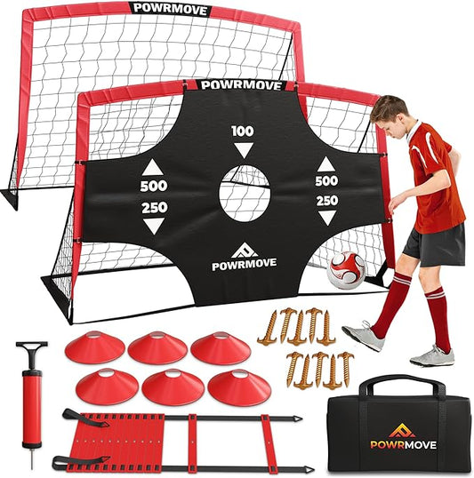 Soccer Goals for Backyard 6FT x 4FT - Portable Soccer Goals Set of 2 with Pump, Cones, Training Ladder, Size 4 Ball and Carry Bag - Soccer Nets, Durable Soccer Equipment for Kids and Adults