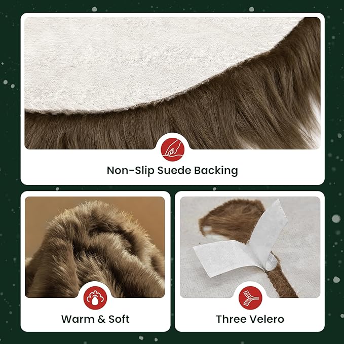 iMucci 60inch Christmas Tree Skirt Wool Fur Brown Tree Skirt Small Tree Skirts Brown Trees Skirt Holiday Party Decoration