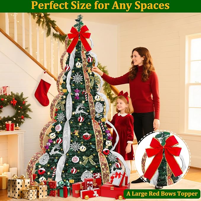 6.5 FT Prelit Pop Up Christmas Tree with 220 Warm White & Multicolor Lights 8 Modes & Timer Fully Decorated 103 Ornaments, Collapsible Pull Up Christmas Tree with Lights for Indoor Home Party Decor
