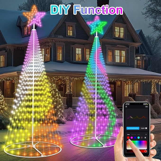 Smart Christmas Cone Tree Lights, 12ft 648LED Music Sync RGB Christmas Tree Lights with APP Remote Control, DIY Lighting Show Waterproof for Yard Garden Indoor Outdoor Christmas Decoration