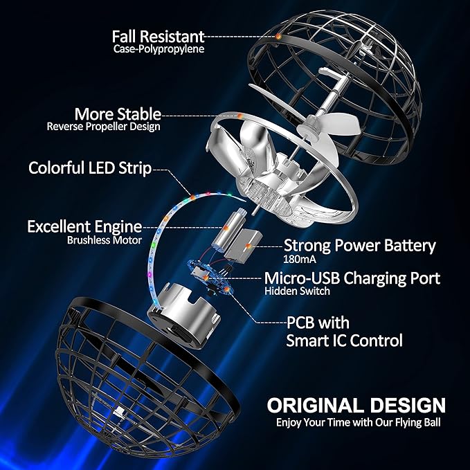 LEMATRIX Flying Orb Ball Toy, Hover Ball Boomerang Fly Fidget Spinner, Cool Toys Gifts for 6 7 8 9 10 11 12+ Years Old boy Girls Teens, Hand Mini Drone Cosmic Globe, Indoor Outdoor Toys(Black)
