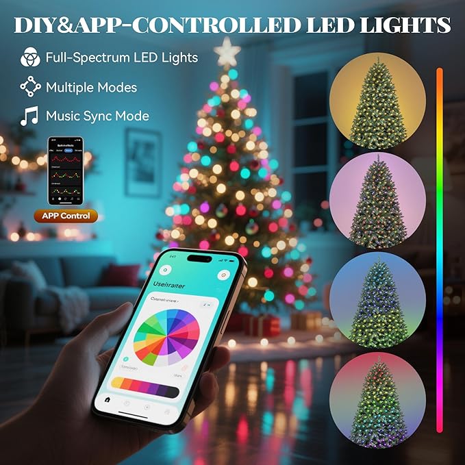 YITAHOME Prelit Green Christmas Tree 7.5ft w/Remote & RGB Smart Control, Artificial Hinged Color Changing Christmas Tree with 400 UL Listed Lights, APP Control, Timers, Music Sync for Home Decoration