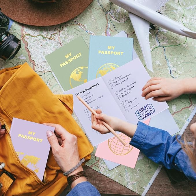 Lincia 48 Pcs Blank Passport Notebook Fake Passport Book Travel Journal Book Bulk Coloring Kids Travel Airplane Activity Classroom Decor School Projects(Macaron Color)