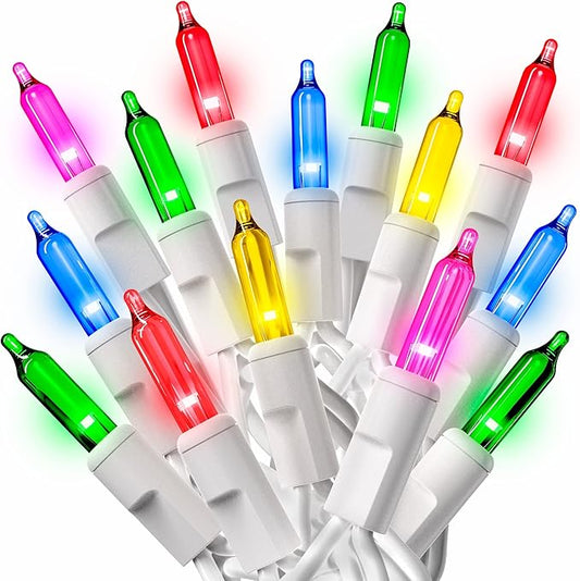 PREXTEX 200 Ct. Multi-Color Christmas Tree Lights with White Wire - 40 Ft Holiday String Lights for Indoor and Outdoor Use - Multicolor Twinkle Christmas Tree Decoration with End-to-End Connectors