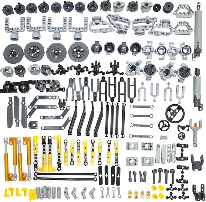 169pcs Technic-Parts Axle-Pin-Connector Compatible with Lego-Technic, Wheels Link Chain Steering Suspension Engine Linear Actuator Shock Absorber MOC-Replacement-Pieces