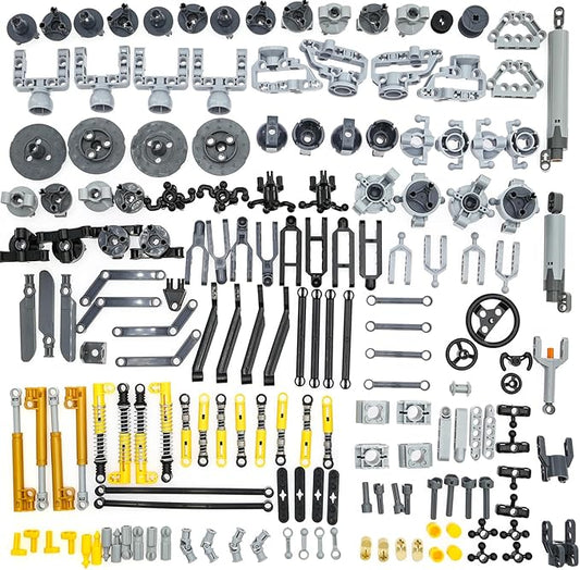 169pcs Technic-Parts Axle-Pin-Connector Compatible with Lego-Technic, Wheels Link Chain Steering Suspension Engine Linear Actuator Shock Absorber MOC-Replacement-Pieces