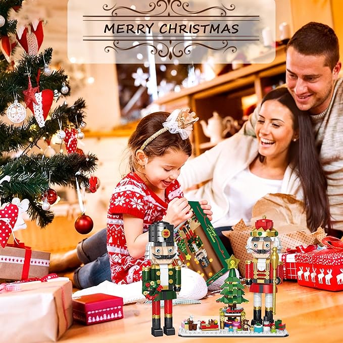 Christmas Nutcracker Building Set with Light - 2 Soldiers, Light-Up Christmas Tree, Wreath, Snowman, Sleigh & Train - Compatible with Lego, Xmas Gifts for Kids Adults (797PCS)