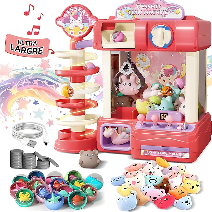 Claw Machine for Kids, Mini Vending Machine Toys for Girls, Arcade Game Toy for Ages 8-13, Electronic Claw Game Machine for Party with Lights Sound, Birthday Gifts for Ages 4+