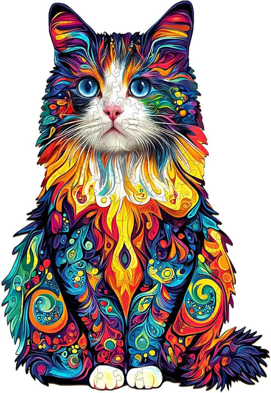 Wooden Puzzles for Adults, Wooden Jigsaw Puzzles for Adults Kids, Colorful Ragdoll Cat-2 Unique Shaped Wood Puzzles Adult, Creative Birthday Gifts for Friends Family Game (13.4 * 9.2in 195pcs)