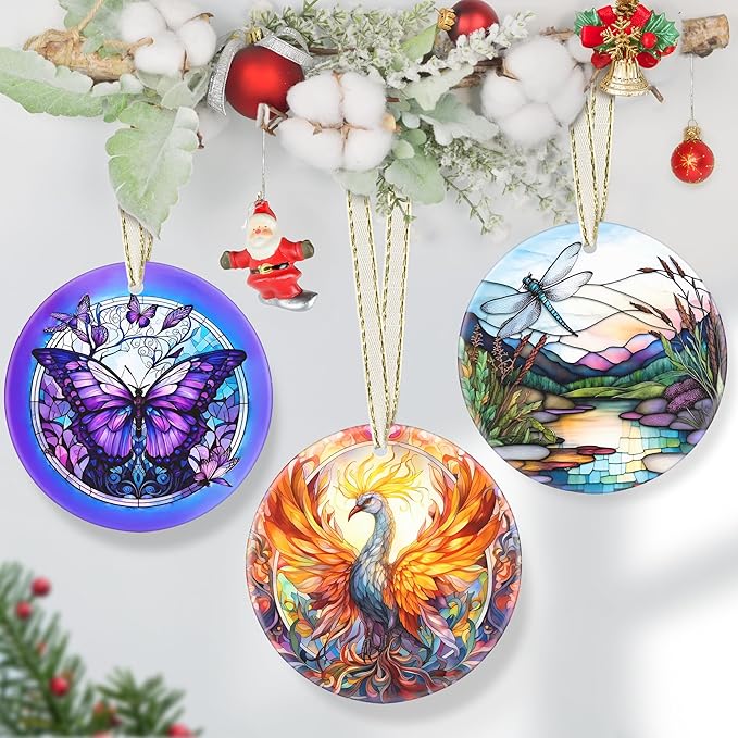 Phoenix 3.5 Inch Ceramic Christmas Hanging Ornament, Holiday Decor, Tree Ornaments, Gifts for Christmas, Holiday Presents, Gift Exchange