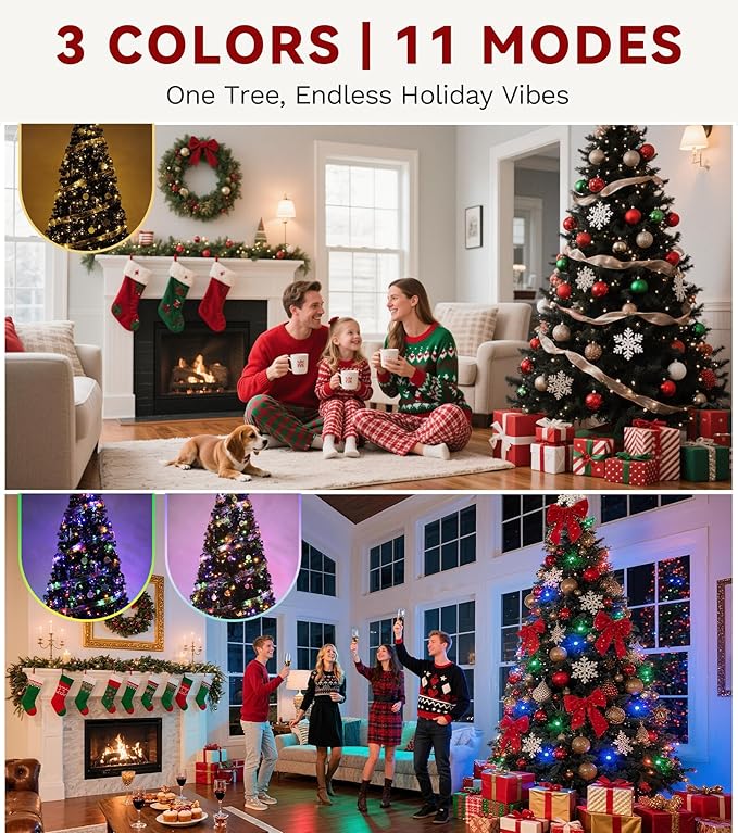 DWVO 6ft Pre-lit Black Christmas Tree with Lights, Prelit Halloween ChristmasTtrees with 818 Tips & 250 UL Listed Lights, Automatic Branches & Easy Assembly with Remote Control for Home Party