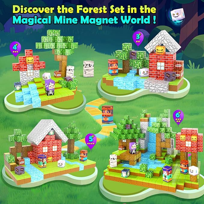 150PCS Large Magnetic Blocks - Build Mine Magnet World Forest Tiles, Magnet Kids Games Classroom Must Haves Toddlers Magnetic Toys for Boys & Girls 3-5 6-8, STEM Montessori Sensory Ourdoor Toys Gift