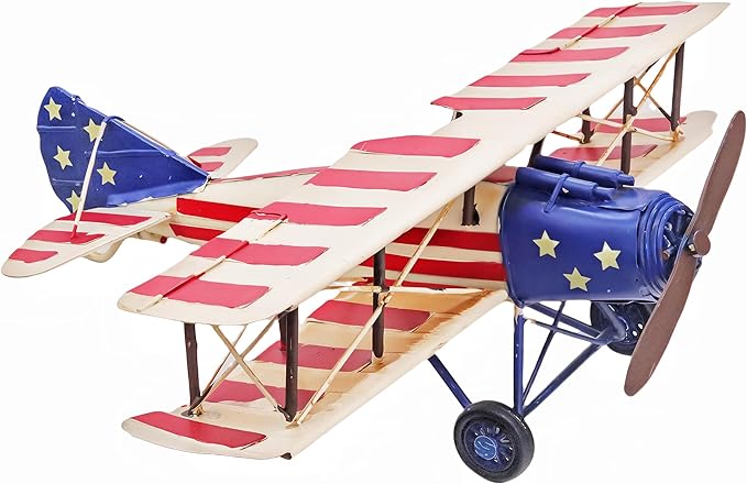 Vintage American Airplane Model Decor Nostalgic Aviation Military Handmade Metal Diecast Biplanes WW1 Style Decoration for MancaveTabletop Office Shelf Bar Collectible Aircraft Gift