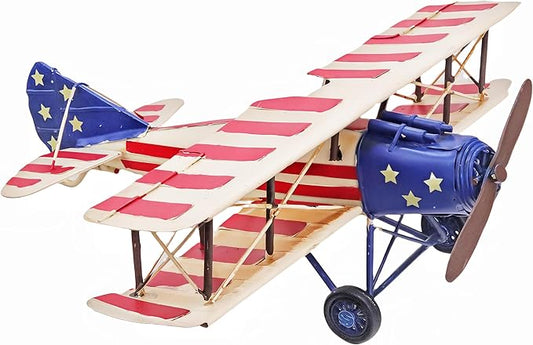 Vintage American Airplane Model Decor Nostalgic Aviation Military Handmade Metal Diecast Biplanes WW1 Style Decoration for MancaveTabletop Office Shelf Bar Collectible Aircraft Gift