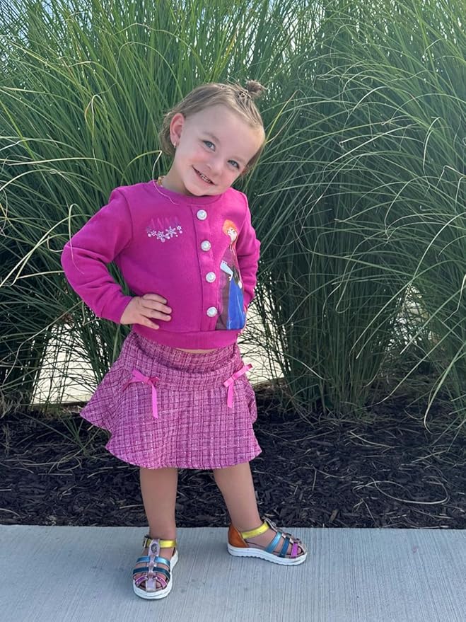 Disney Frozen Elsa Stitch Princess Moana Minnie Toddler Girl 2 Piece Outfit Kid Pearl Button Knit Top & Tweed Skirt Set 2-13Y