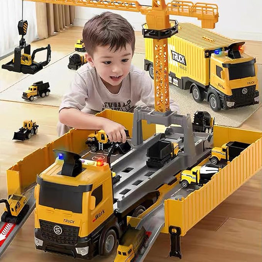 Construction Toys Truck Crane for Kids - Truck Race Track Kids Toy Eject Car Set Excavator Bulldozer Dump Trucks Cement Truck Vehicle Easter Christmas Birthday 2+ 3 4 5 6 7 8 Years Old Boy Girl Gift