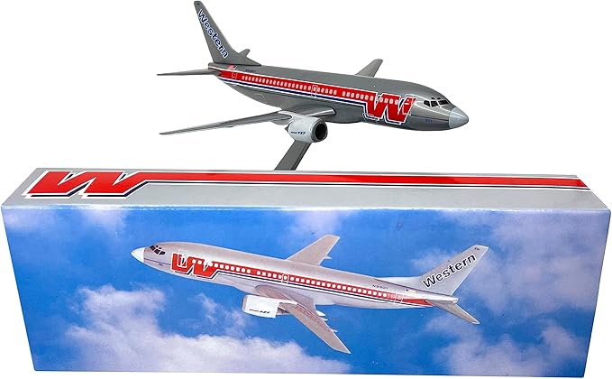 Flight Miniatures Western Bare Metal 737-300 1:200 Scale - Plastic Snap-Fit Model Airplane - Collectible Replica of Western Airlines Aircraft Part #ABO-73730H-004