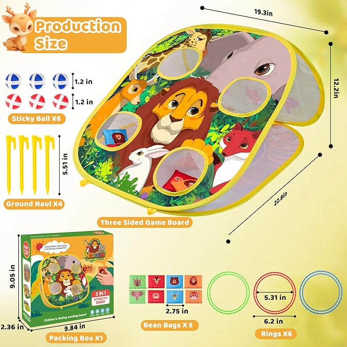 4 in 1 Double-Sided Foldable Cornhole Bean Bag Toss Game Set with Accessories for Kids, Ages 3-6