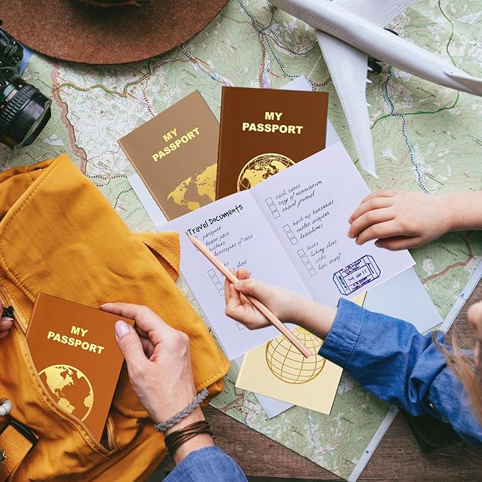 Lincia 48 Pcs Blank Passport Notebook Fake Passport Book Travel Journal Book Bulk Coloring Kids Travel Airplane Activity Classroom Decor School Projects(Warm Color)