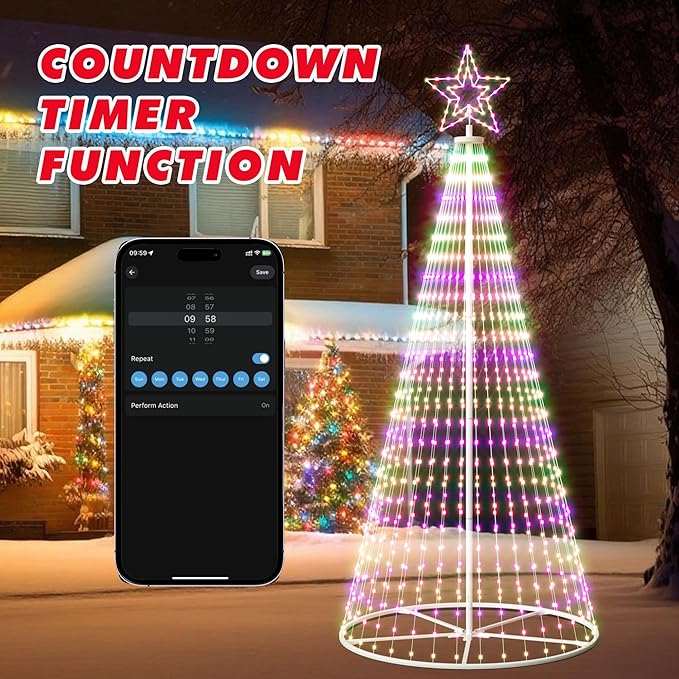 Outdoor Christmas Tree, 12 ft Prelit Christmas Tree, Smart Cone Outside Christmas Trees Light Show, App Control with LED Lights Color Changing Christmas Trees Lighting