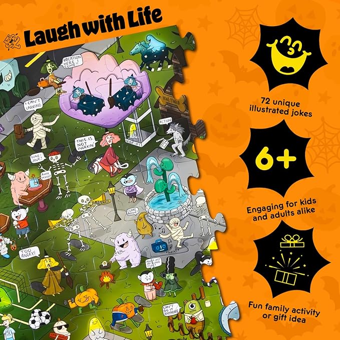 72 Piece Halloween-Themed Joke Floor Puzzle for Kids – Spooky Fun with a Joke on The Back of Every Piece – Made in USA – Perfect for Ages 6+, XL Puzzle Size Assembled 24" x 36"