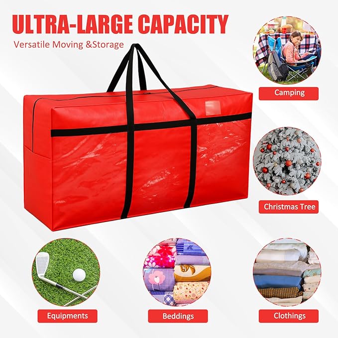 Windyun 4 Pack 98 Gallon Extra Large Storage Bags XXL Moving Bags with Zipper Handles Heavy Duty Jumbo Big Totes Box for Halloween Skeleton 4-12 Feet Christmas Tree Storage College Dorm Cloth (Red)
