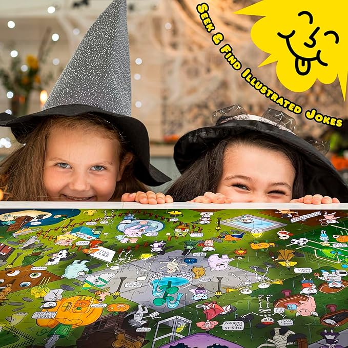 72 Piece Halloween-Themed Joke Floor Puzzle for Kids – Spooky Fun with a Joke on The Back of Every Piece – Made in USA – Perfect for Ages 6+, XL Puzzle Size Assembled 24" x 36"
