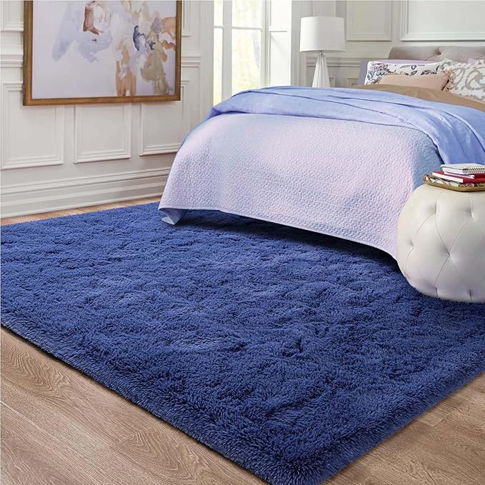 Ompaa Soft Fluffy Area Rug for Living Room Bedroom, 5x8 Light Navy Plush Shag Rugs, Fuzzy Shaggy Accent Carpets for Kids Girls Rooms, Modern Apartment Nursery Dorm Indoor Furry Decor