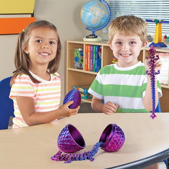 12''3D Printed Dragon and 4.73''Egg - 3D Printed Toys, Articulated Crystal Dragon Egg with Dragons Inside Fidget Toy, Decor Dragons Collectible Figurines(Blue Purple,12inch)