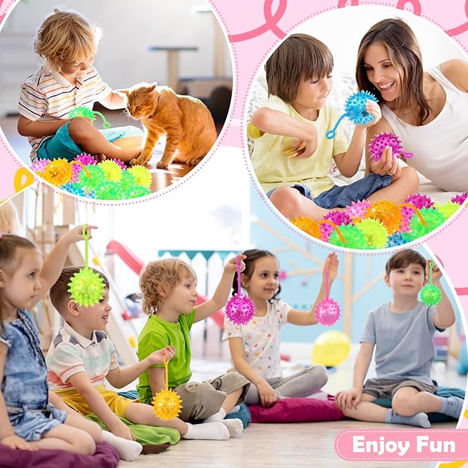 Sotiff 150 Pcs Light up Ball Spiky LED Bouncy Ball Flashing Squeaky Multicolor Puffer Toy Rubber Sensory Toy Carnival Prizes Bulk Party Favors for Teens, Adults, Children