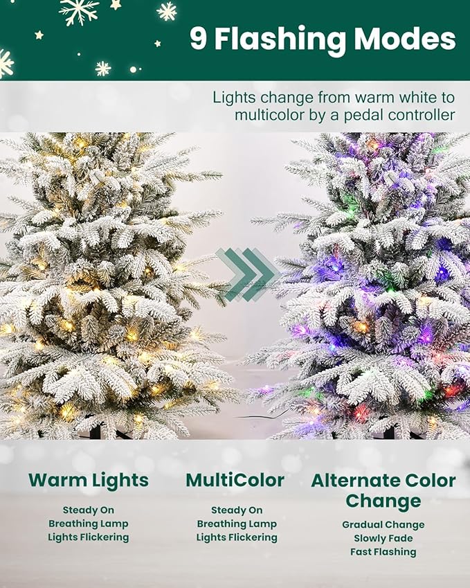 Artificial Christmas Tree with Lights - Leheyhey 6ft Flocked Christmas Tree Prelit - Halloween Xmas Tree for Home Office Store, Holiday Decoration - 1582 PE & PVC Mixed Branch Tips