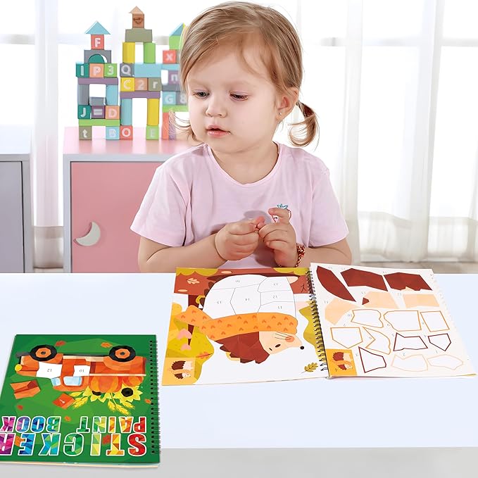 90shine 2PCS Fall Crafts for Kids Sticker Books Ages 4-8 Autumn Thanksgiving Themed Designs Party Gift Create 22 Pictures