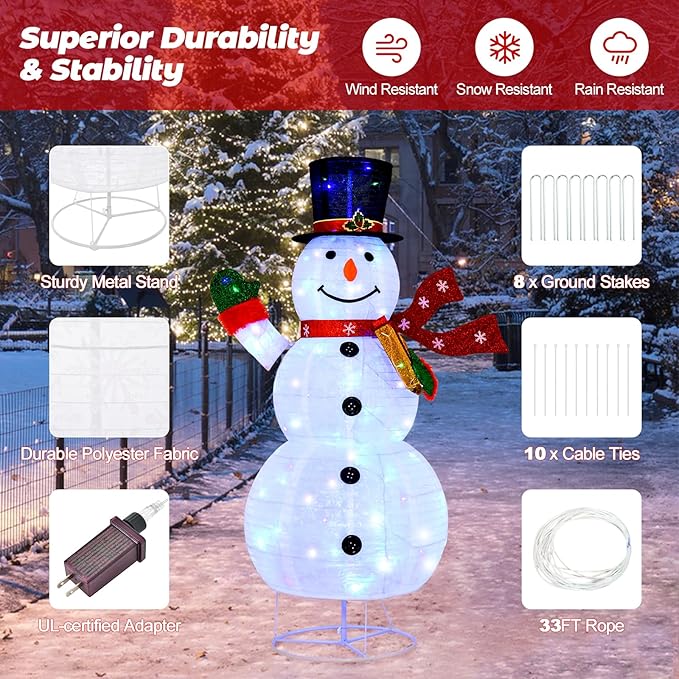 Tangkula 6 FT Lighted Christmas Snowman, Christmas Snowman Decoration with 180 Colorful LED Lights, Remote Control, 8 Lighting Modes & 4 Brightness, Indoor Outdoor Xmas Holiday Decor for Party Yard