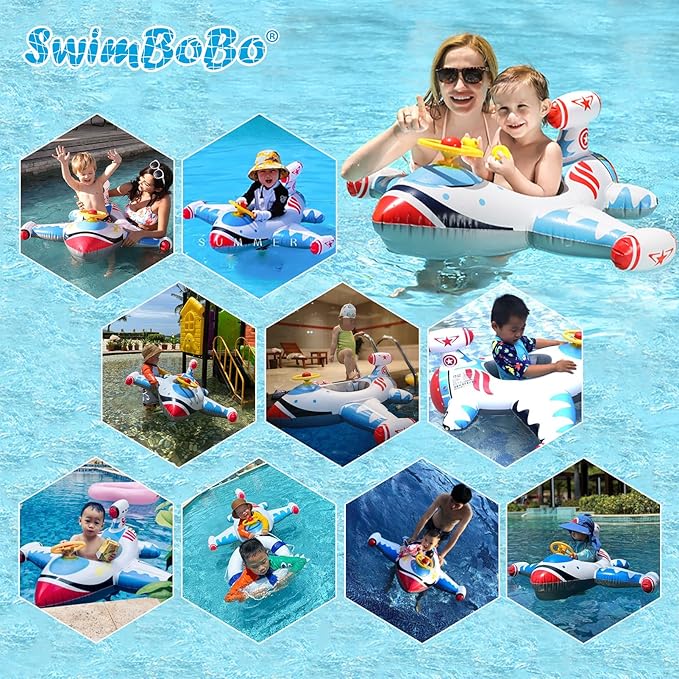 Swimbobo Toddler Pool Float with Seat Boat Inflatable Ride-on Car for Kids Outdoor Toys
