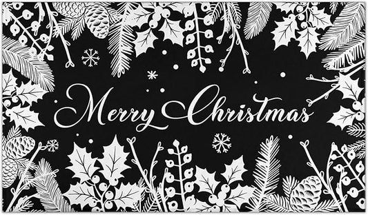 Black Christmas Doormat Outdoor Entrance Non-Slip Holly Pine Branches Pinecones Front Door Mat Merry Xmas Decor Washable Winter Welcome Doormat 17"x30" Christmas Decorations for Home Indoor Outdoor