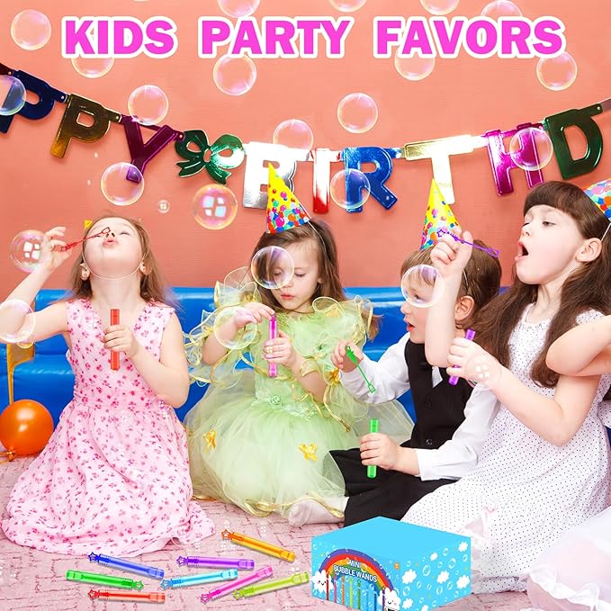 300 Pack Mini Bubble Wands for Kids, Bulk Rainbow Party Favors & Goodie Bag Stuffers Fillers for Toddlers, Prize Box Toys for Christmas Classroom Rewards, Bulk Gifts for Wedding, Pinata, Carnival