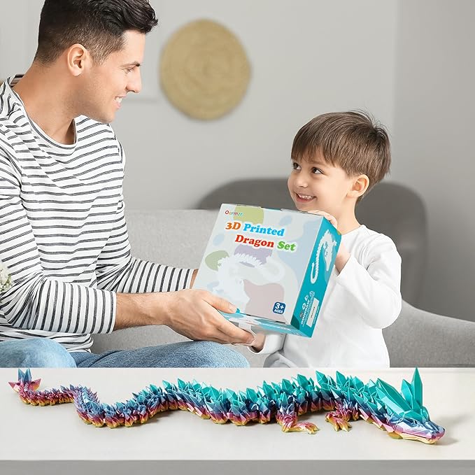 30'' 3D Printed Dragon - 3D Printed Toys, Articulated Crystal Dragon Large Rainbow Animal Fidget Toy for Kids, Decor Huge Dragons Collectible Figurines(Mixcolor5,30inch)