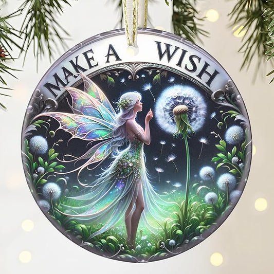 Make A Wish Fairy - 3.5 Inch Ceramic Christmas Hanging Ornament - Gift Exchange, Holiday Present