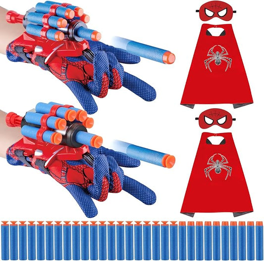 Superhero Wrist Shooter for Kids: 2 Sets Wrist Shoots Toys, Superhero Cosplay Toy Kids Capes and Mask Set Spider Toys for Boys 4-6, Role-Play Costume for Boys and Girls 3-8 Gifts